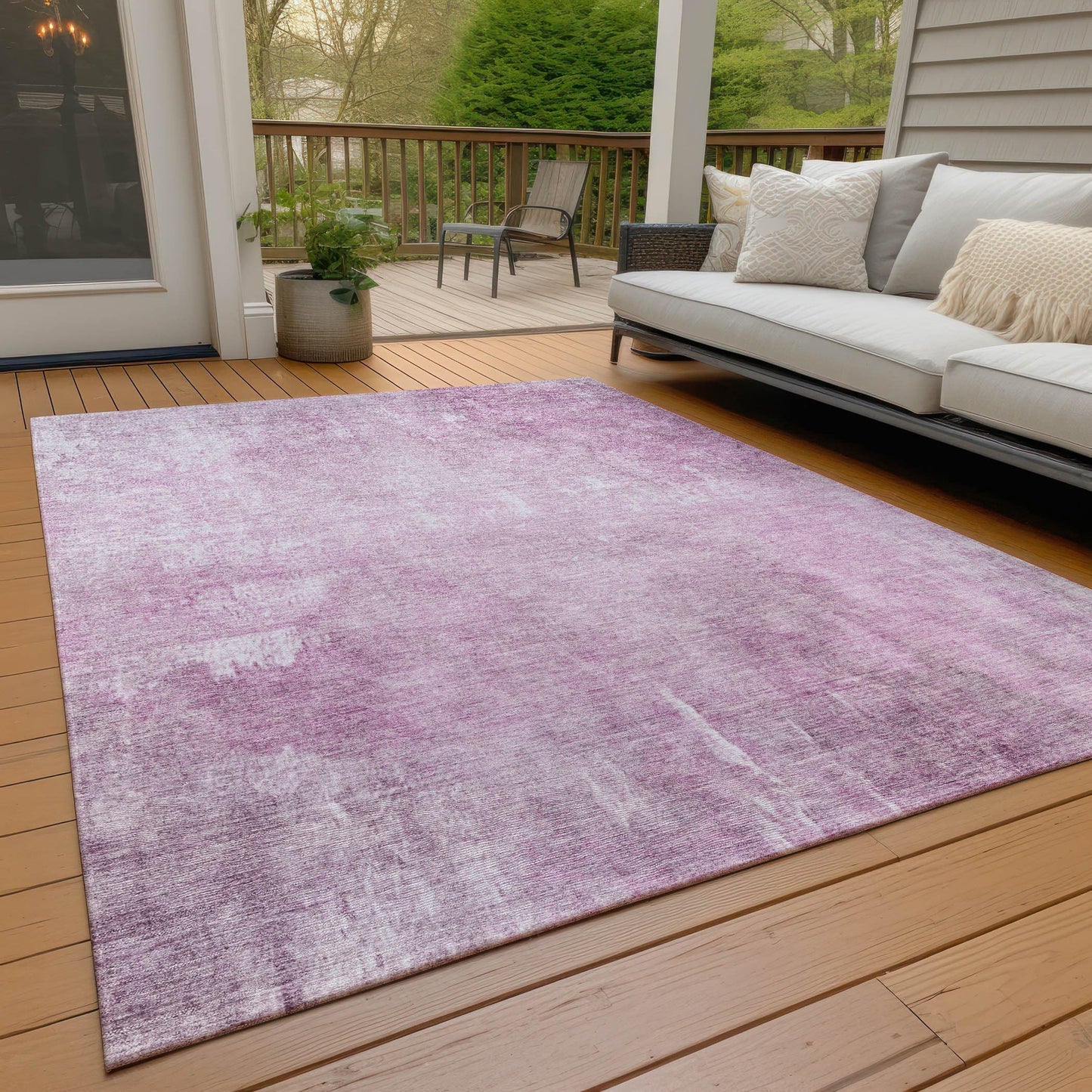 5' X 8' Pink and Ivory Abstract Washable Indoor Outdoor Area Rug