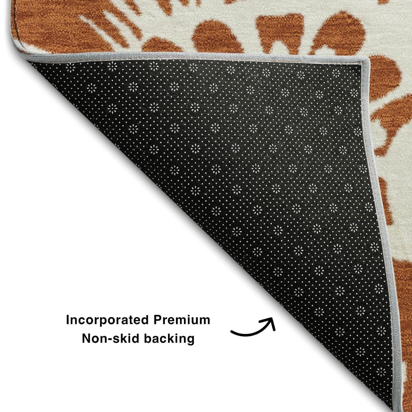 5' X 8' Rust and Ivory Floral Washable Area Rug with UV Protection