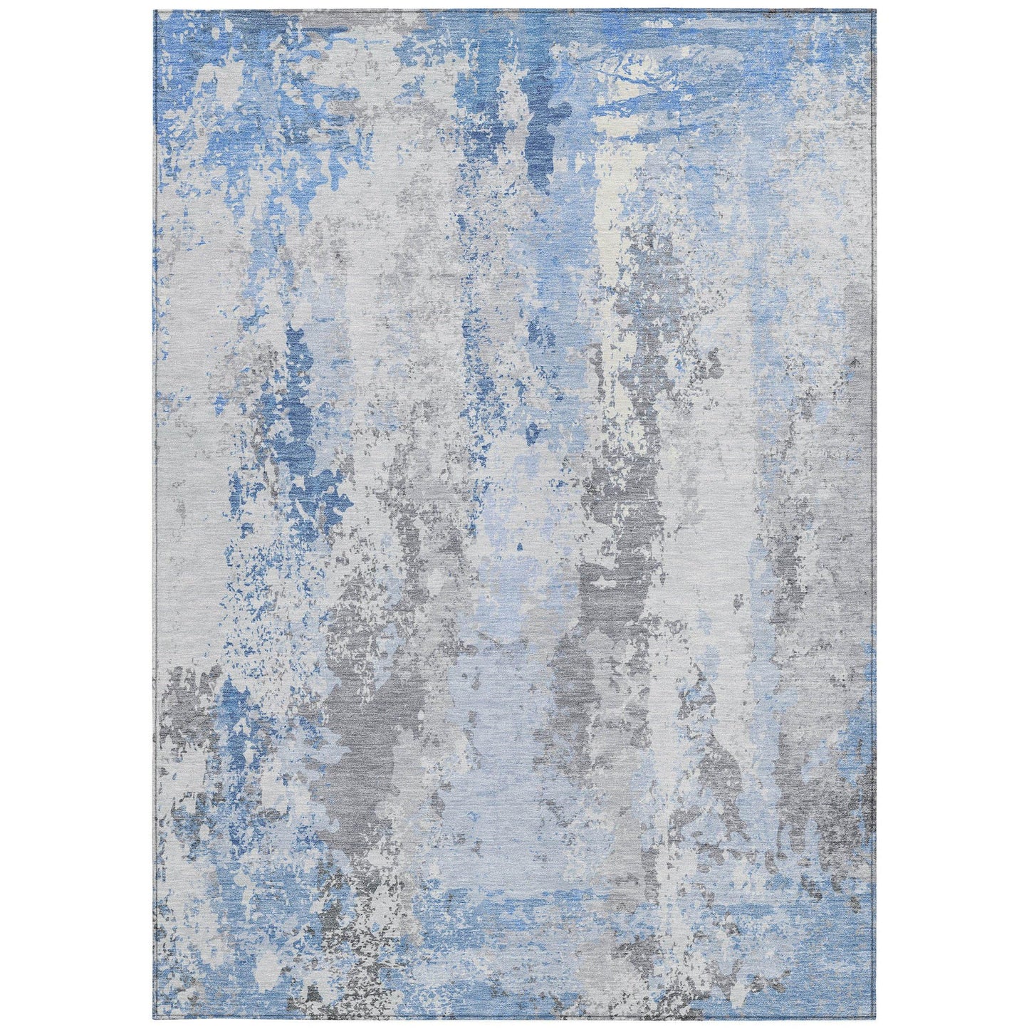 5' X 8' Sky Blue and Ivory Abstract Washable Indoor Outdoor Area Rug
