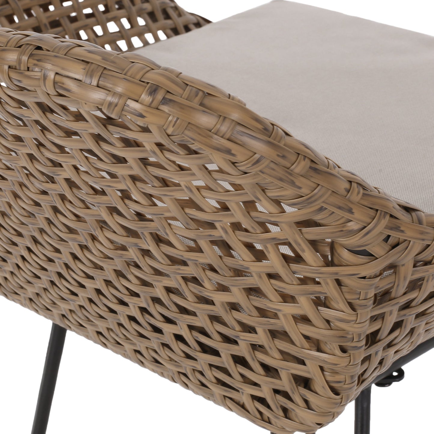 29.25' Outdoor Wicker and Iron Barstools, Light Brown, Beige Cushion (Set of 2)