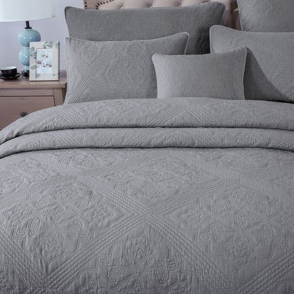 DaDa Bedding Floral Vintage Stone Wash Grey Matelassé Ash Silver