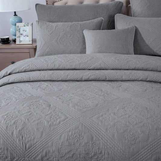 DaDa Bedding Floral Vintage Stone Wash Grey Matelassé Ash Silver