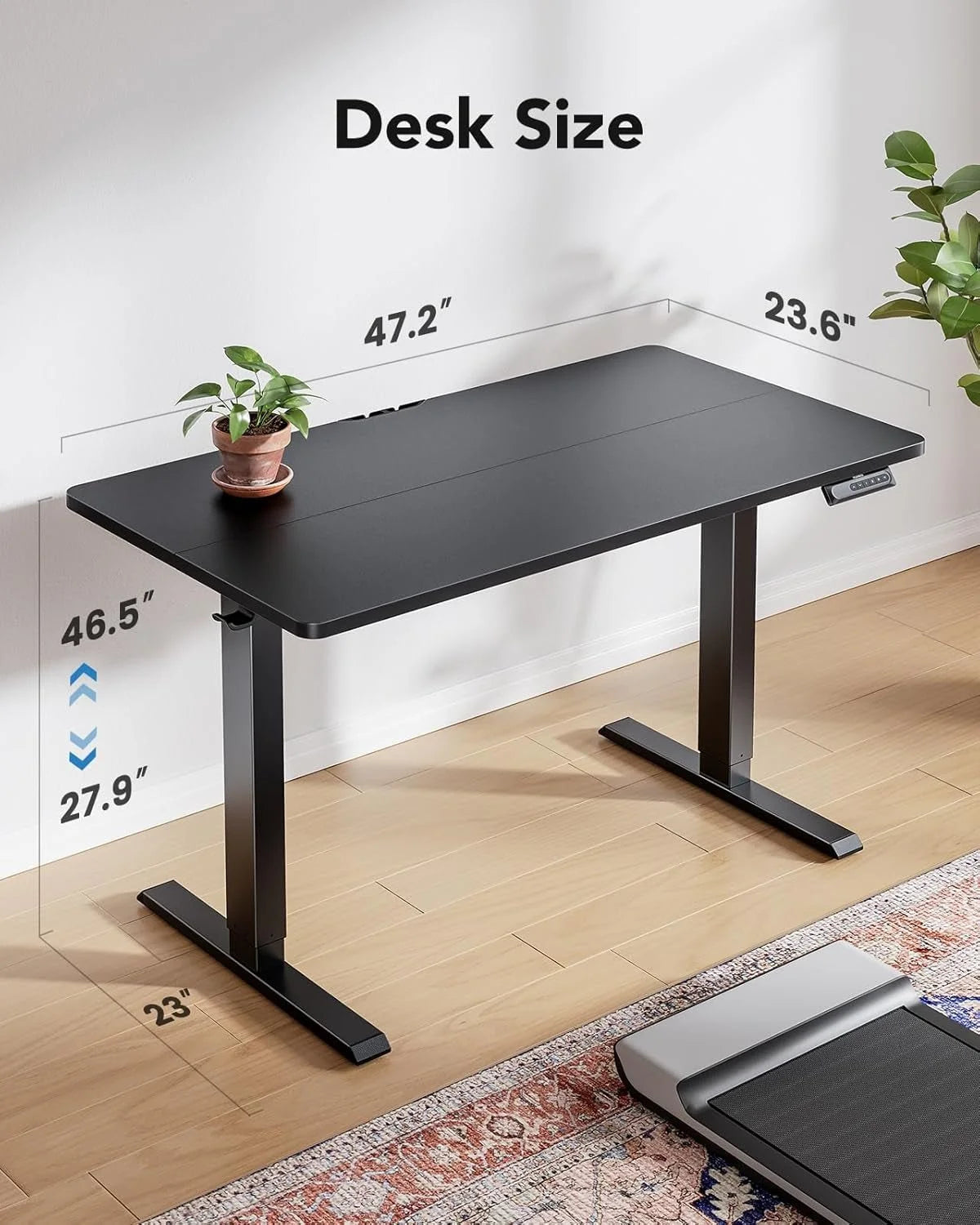 48 Inch Black Electric Standing Desk With Adjustable Height And Memory Settings