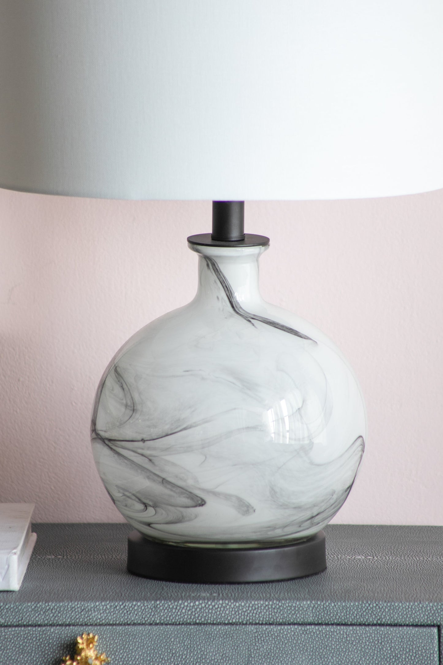 14x14x23' White and Grey Glass Table Lamp