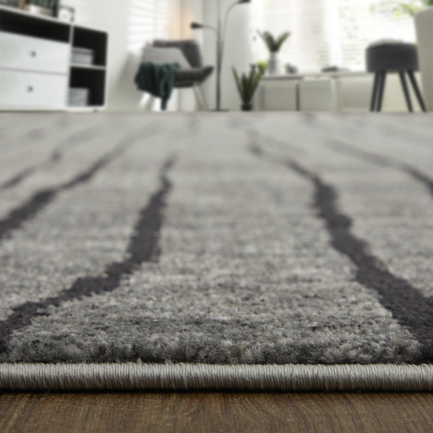 5' X 8' Gray and Black Abstract Power Loom Area Rug