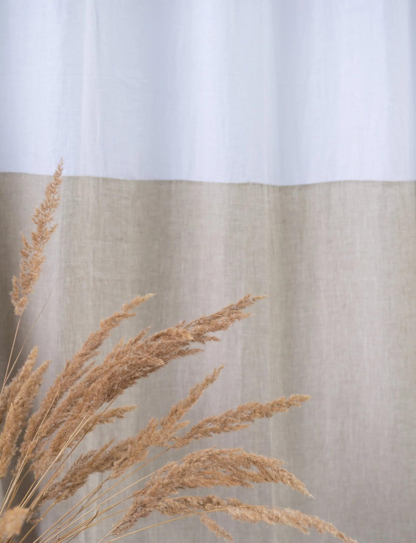 White and Natural Light Linen Curtains with tabs, Two Tones 229 cm/ 90 inches