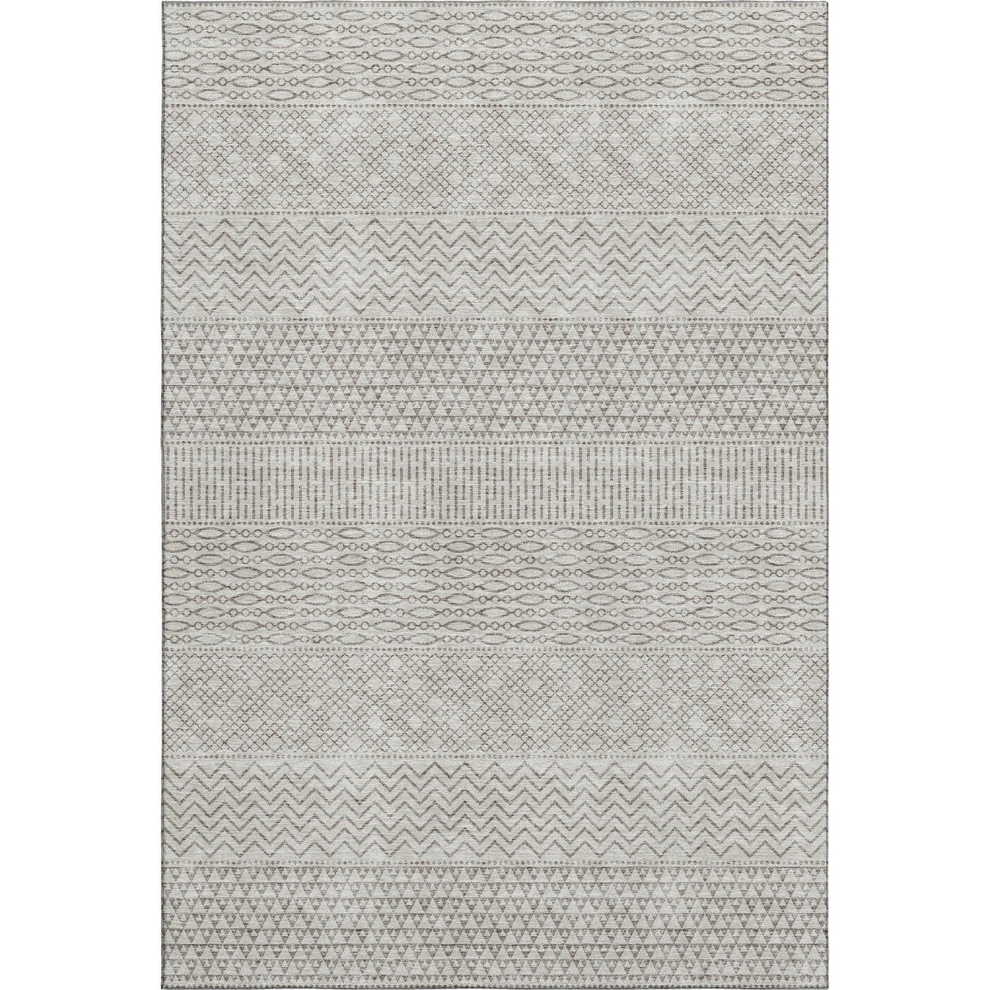3' X 5' Beige and Ivory Striped Washable Area Rug with UV Protection