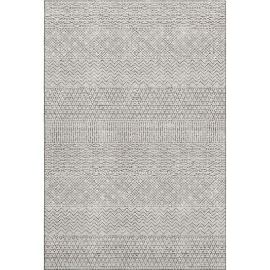 3' X 5' Beige and Ivory Striped Washable Area Rug with UV Protection