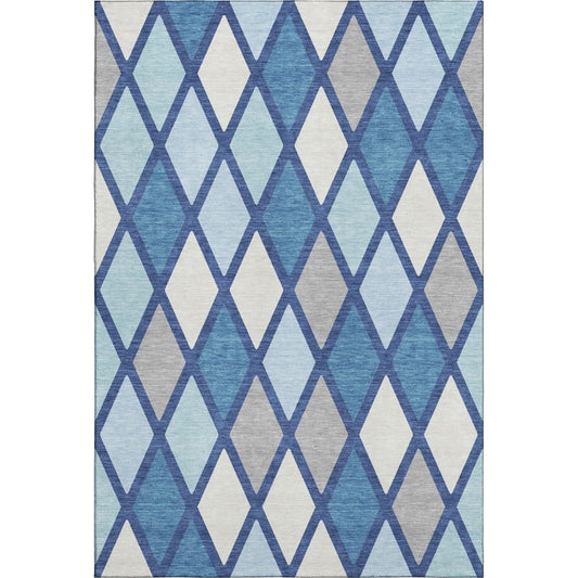 3' X 5' Navy Blue and Ivory Geometric Washable Area Rug with UV Protection