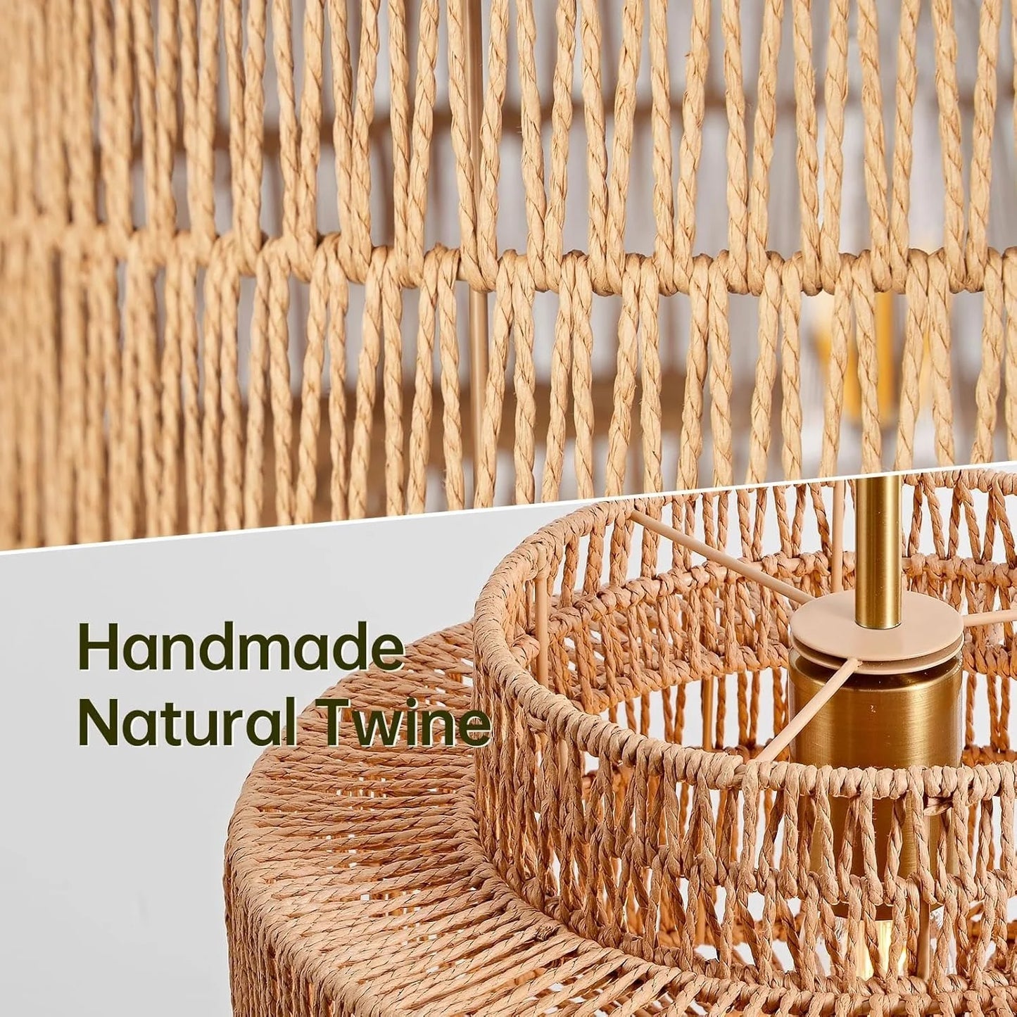 Boho Rattan Chandelier Handwoven Pendant Light Natural