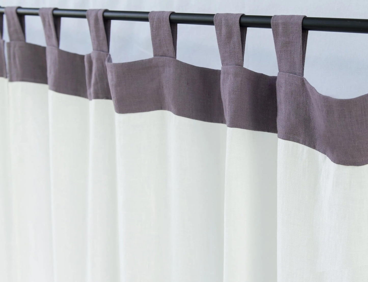 White and Natural Light Linen Curtains with tabs, Two Tones 260 cm/ 102 inches