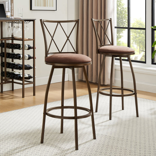 2 Piece Bar Stools, Brown Bar Stools, Industrial,Easy to Assemble, With Footrest