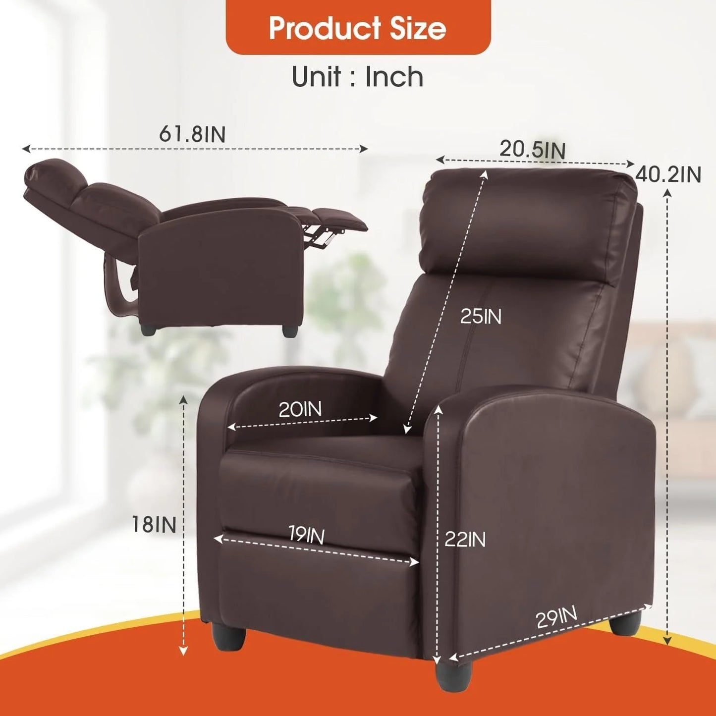 Recliner Chair Brown Adjustable Living Room Armchair