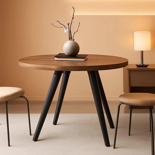 Contemporary Rustic Walnut Wood Dining Table 31.5in Round