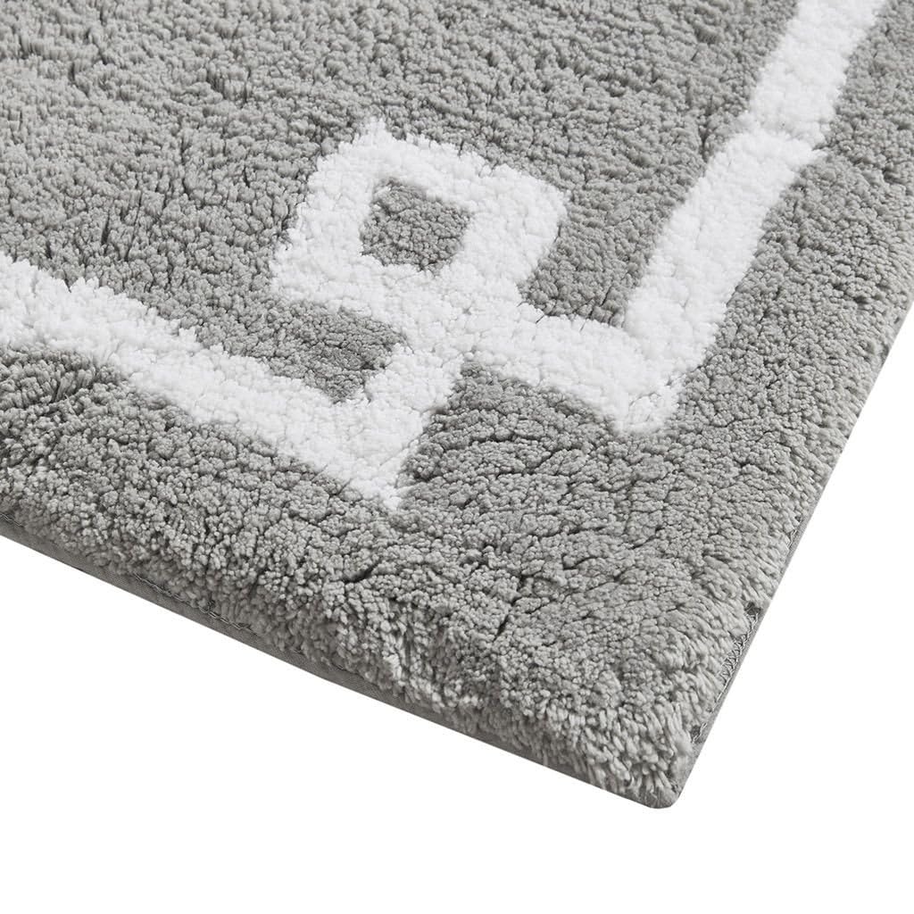 20" Gray and White Cotton Border Bath Rug