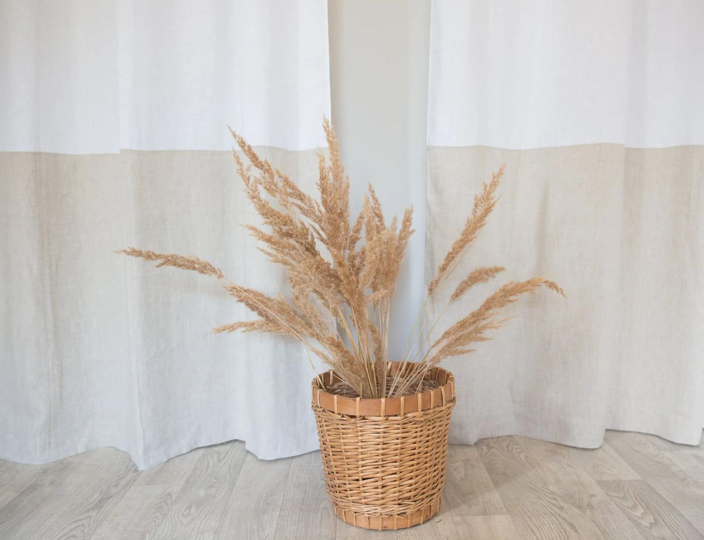 White and Natural Light Linen Curtains with tabs, Two Tones 229 cm/ 90 inches