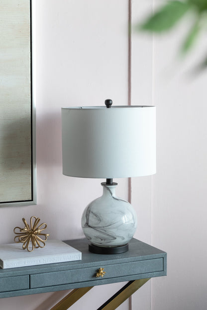 14x14x23' White and Grey Glass Table Lamp