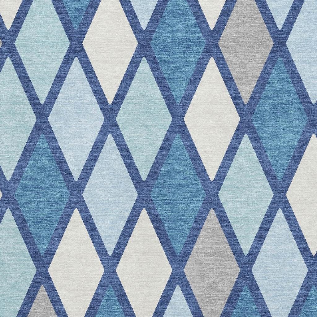 3' X 5' Navy Blue and Ivory Geometric Washable Area Rug with UV Protection