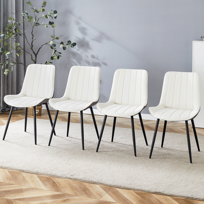 Modern Minimalist Dining Chair Set-White/Dark Gray PU Leather, Metal Legs, 4 Pcs