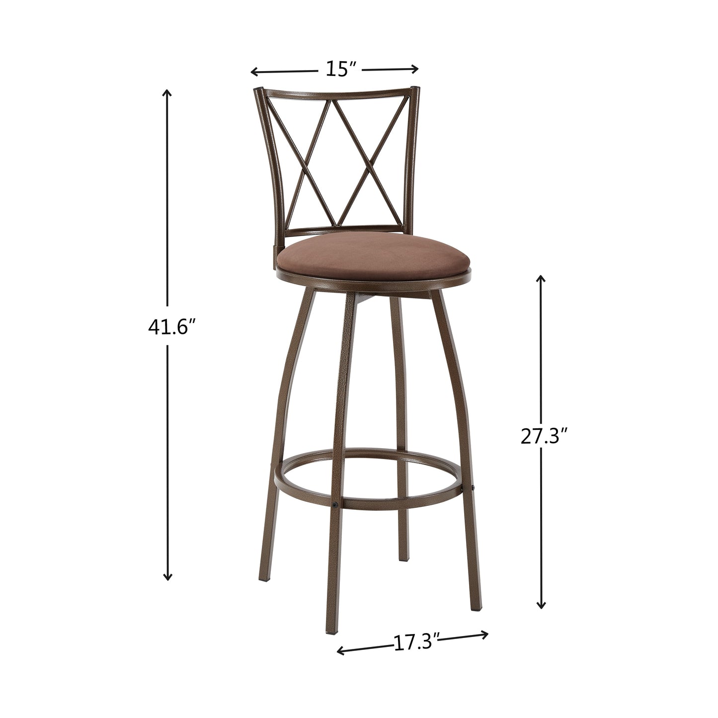 2 Piece Bar Stools, Brown Bar Stools, Industrial,Easy to Assemble, With Footrest
