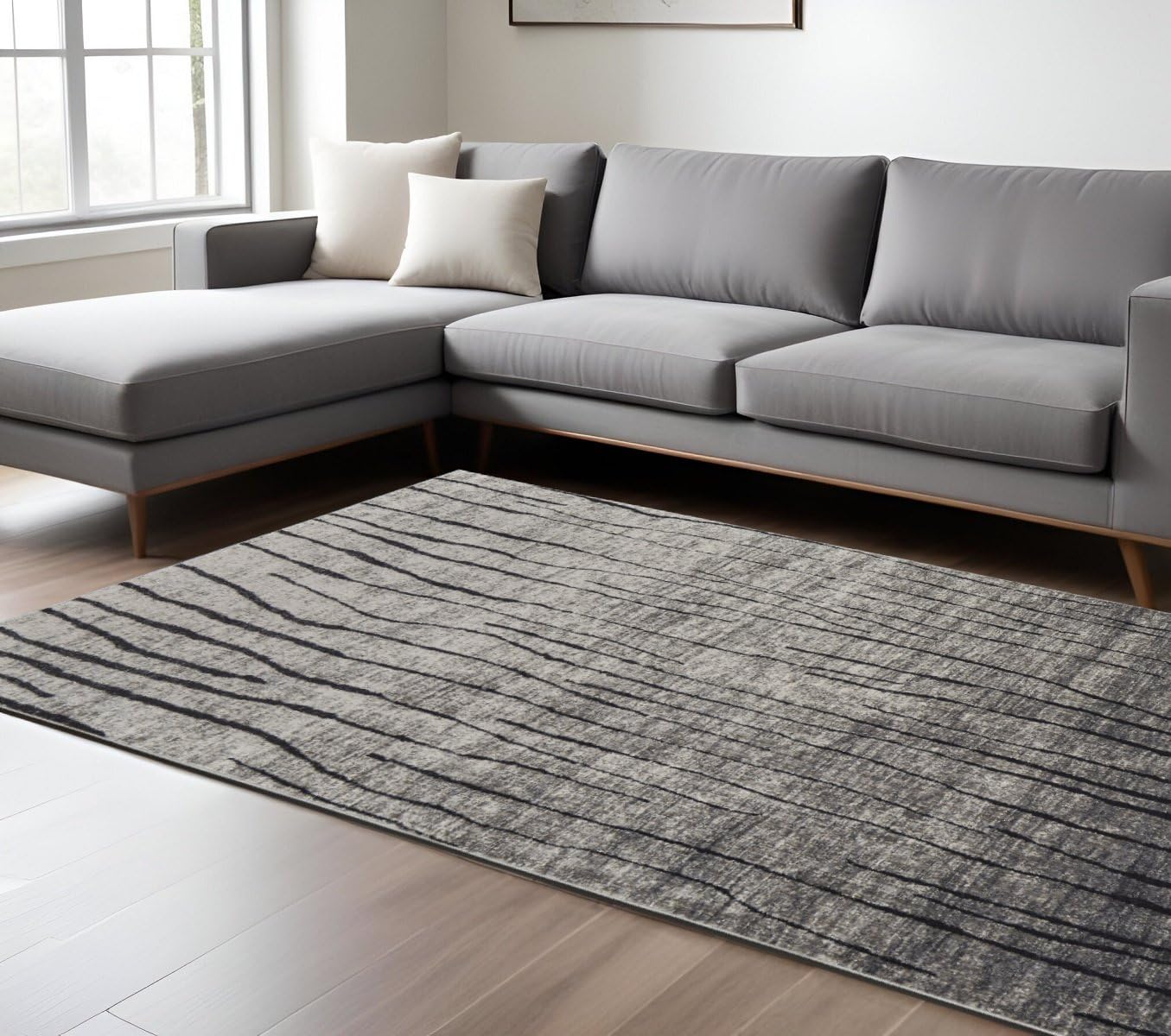 5' X 8' Gray and Black Abstract Power Loom Area Rug