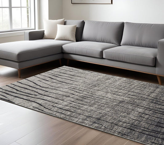 5' X 8' Gray and Black Abstract Power Loom Area Rug
