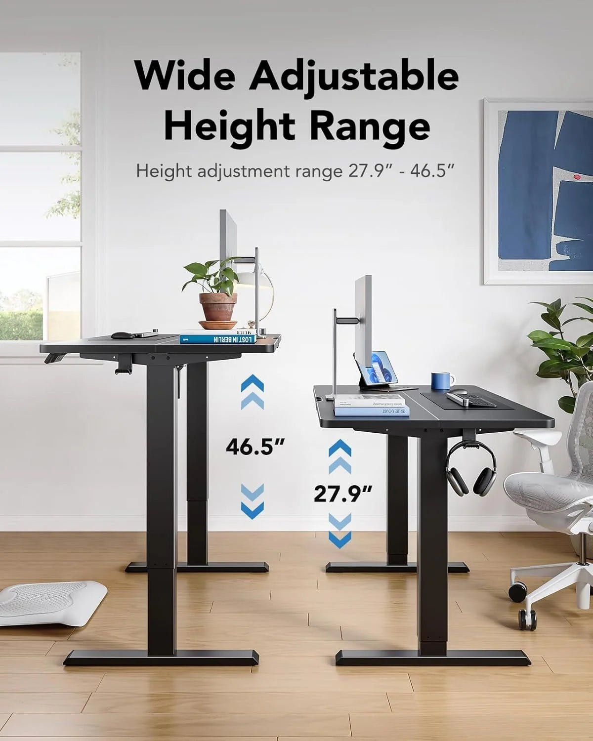 48 Inch Black Electric Standing Desk With Adjustable Height And Memory Settings