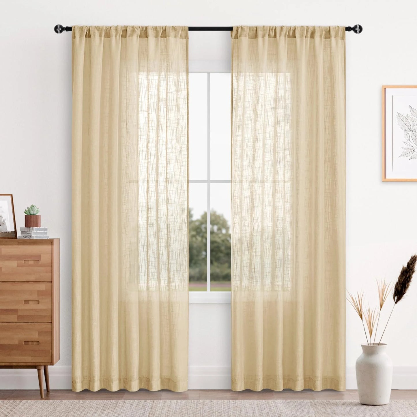Custom Curtains: Linen Sheer Curtains, Set of 2 Panels