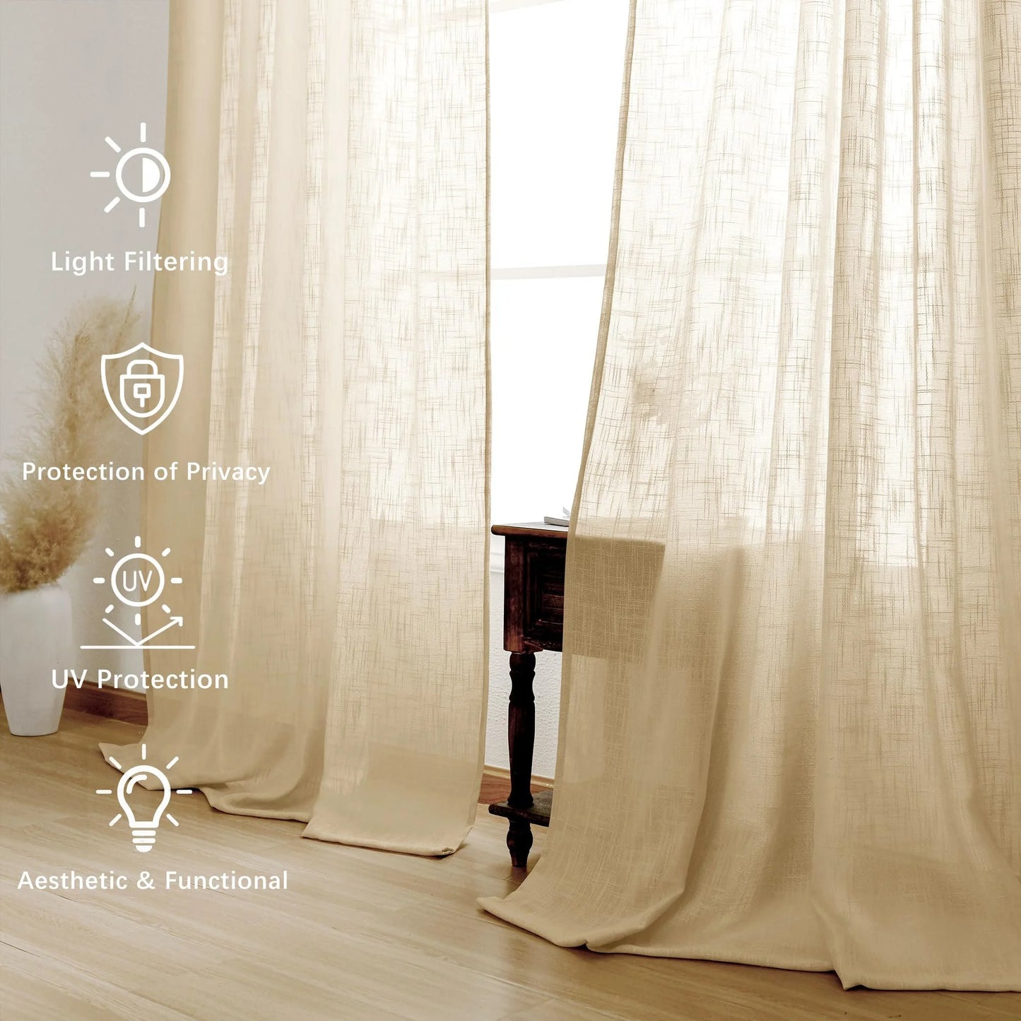 Custom Curtains: Linen Sheer Curtains, Set of 2 Panels
