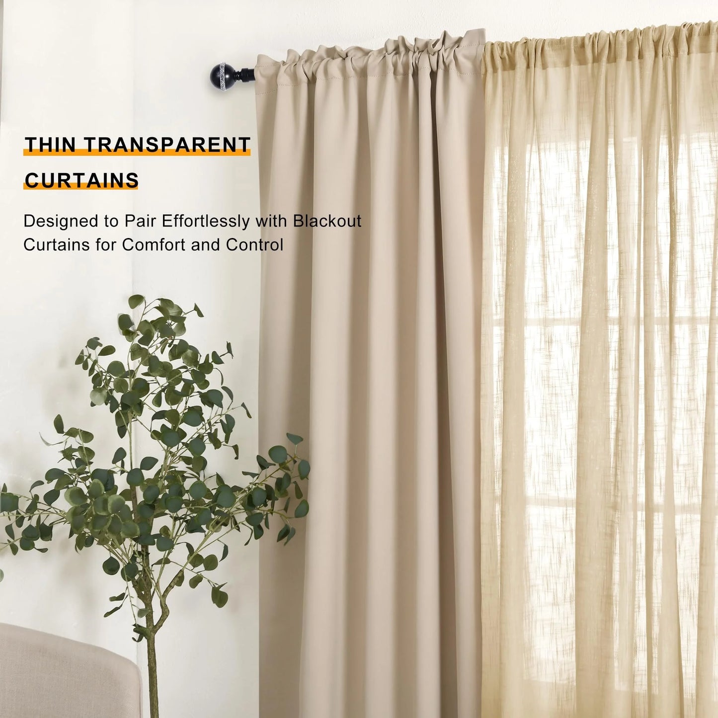 Custom Curtains: Linen Sheer Curtains, Set of 2 Panels