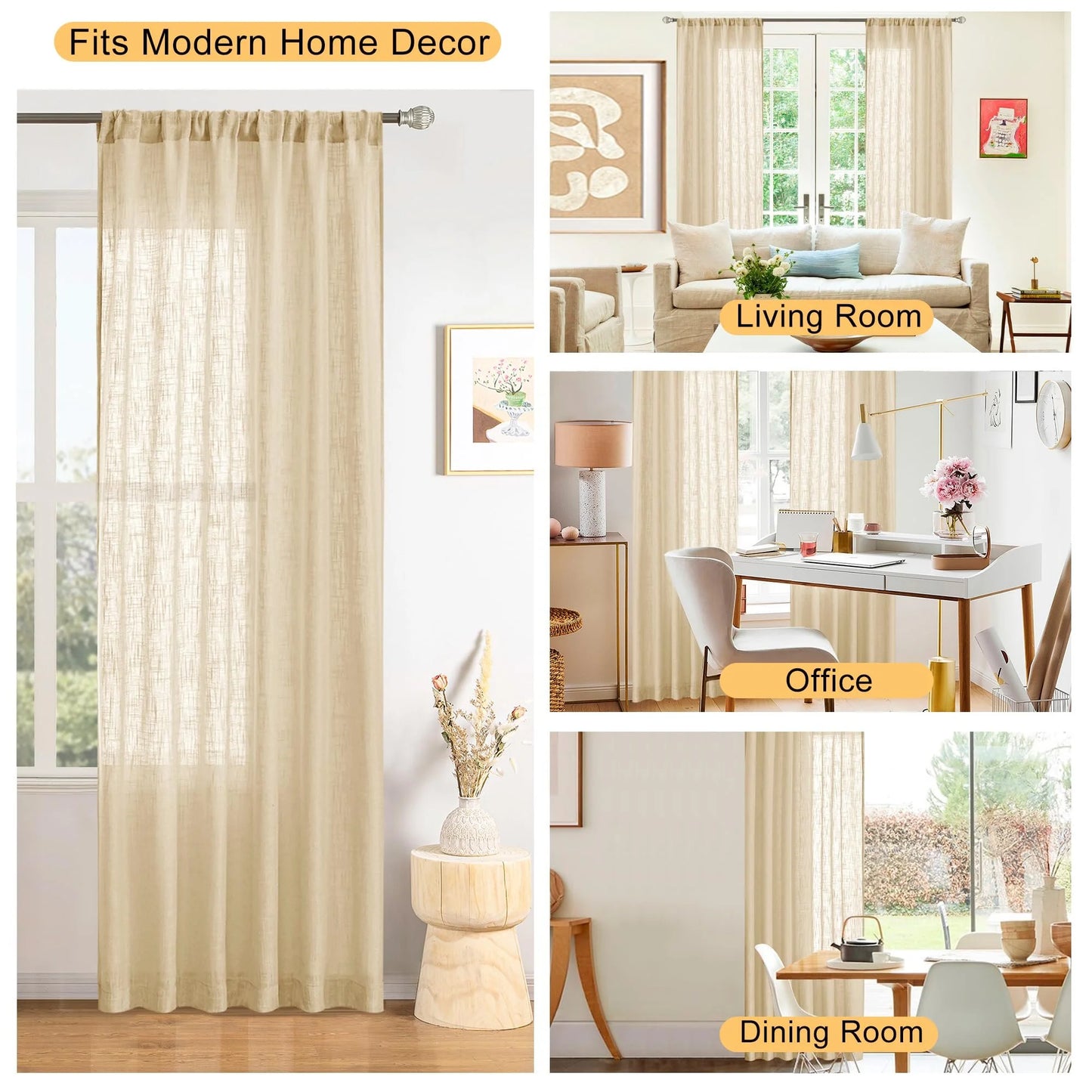 Custom Curtains: Linen Sheer Curtains, Set of 2 Panels