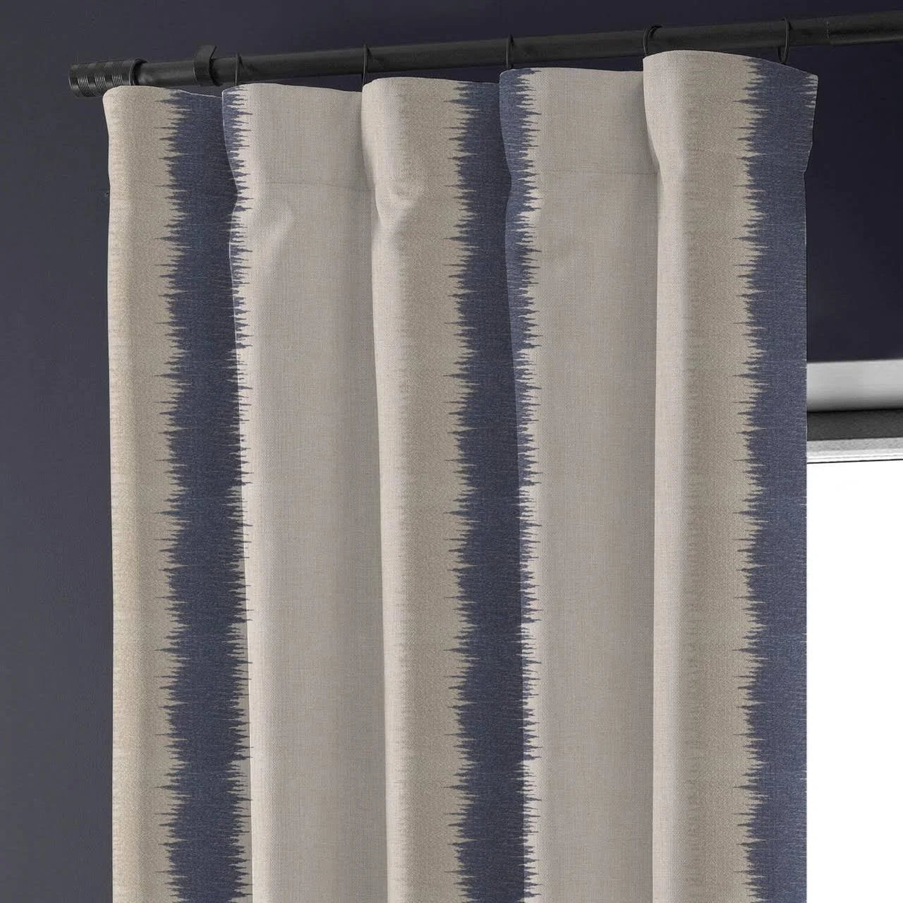 Flambe Navy Stripe Organic Linen Blackout Curtains - UK Bedroom Window Drapes - Standard & Made to Measure
