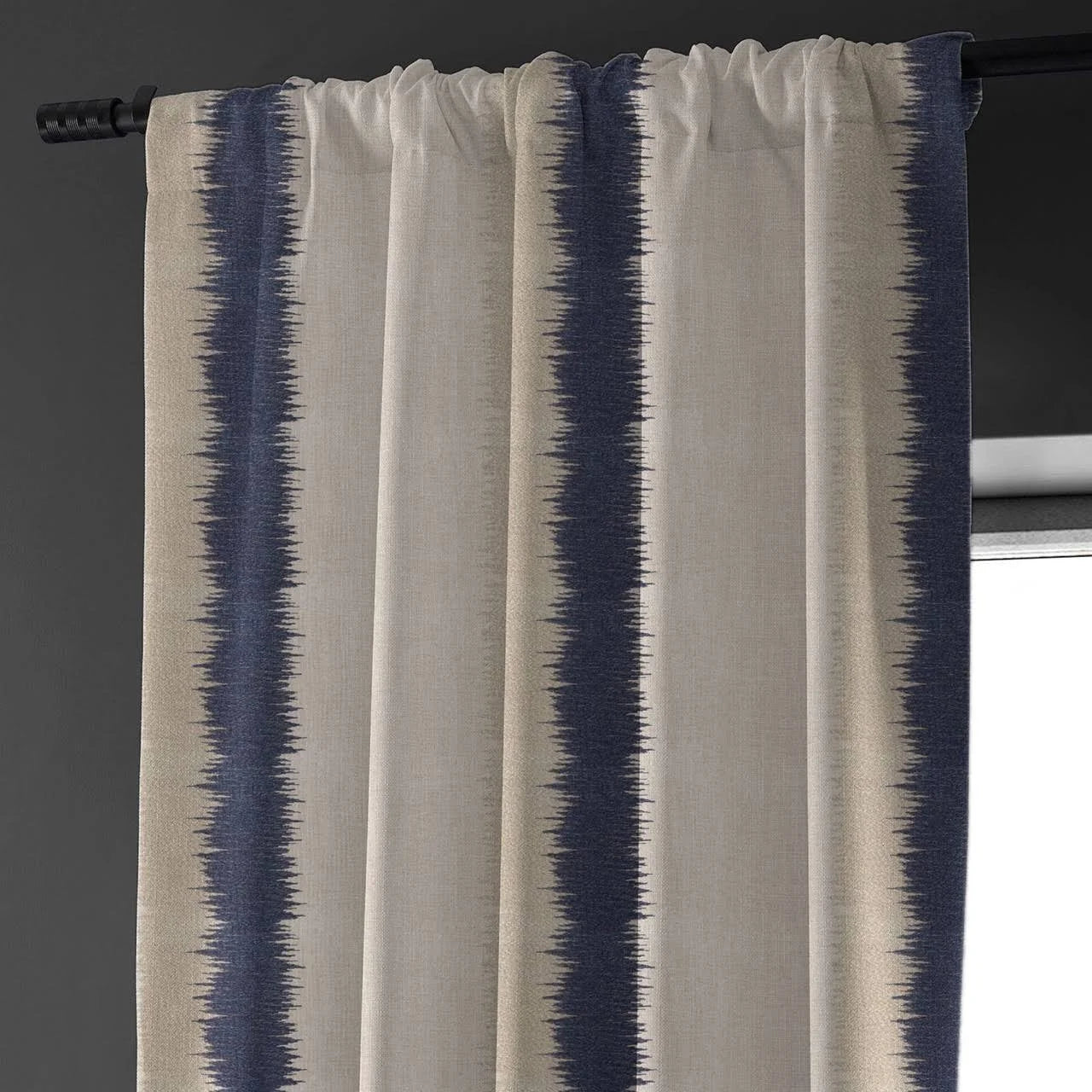 Flambe Navy Stripe Organic Linen Blackout Curtains - UK Bedroom Window Drapes - Standard & Made to Measure