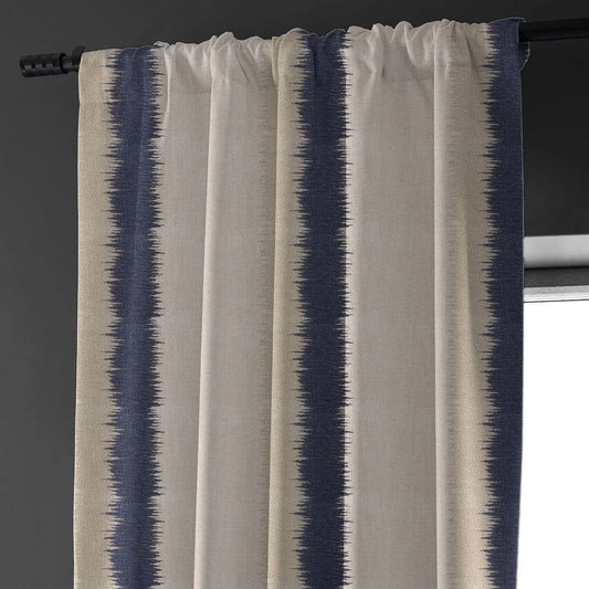 Flambe Navy Stripe Organic Linen Blackout Curtains - UK Bedroom Window Drapes - Standard & Made to Measure