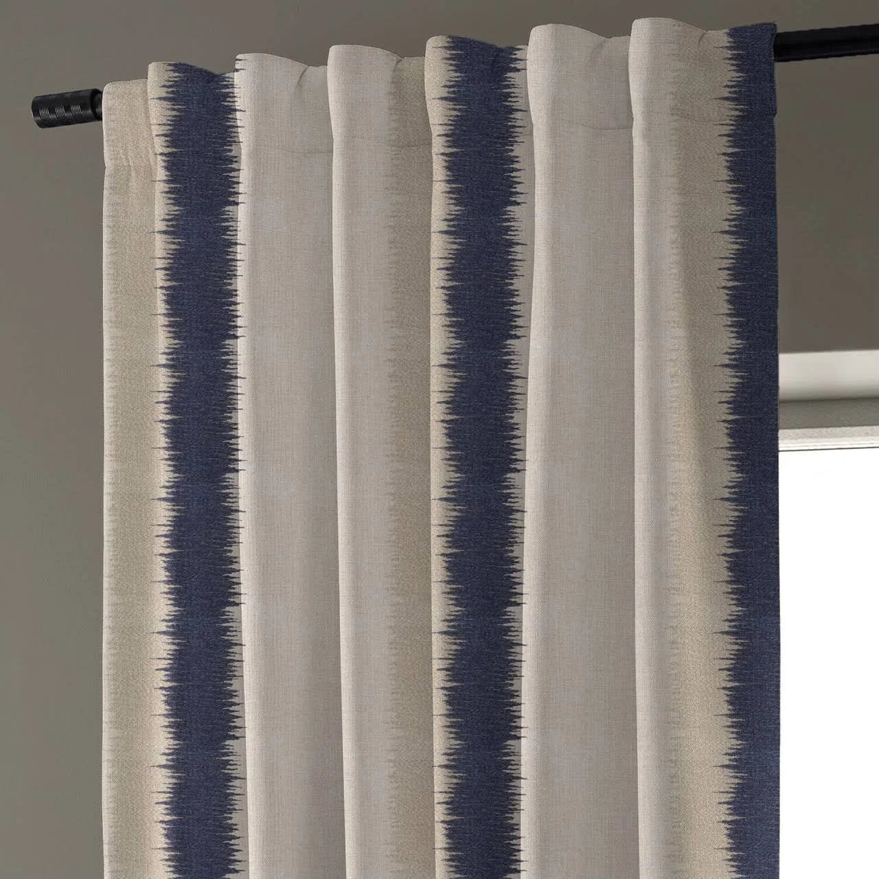 Flambe Navy Stripe Organic Linen Blackout Curtains - UK Bedroom Window Drapes - Standard & Made to Measure