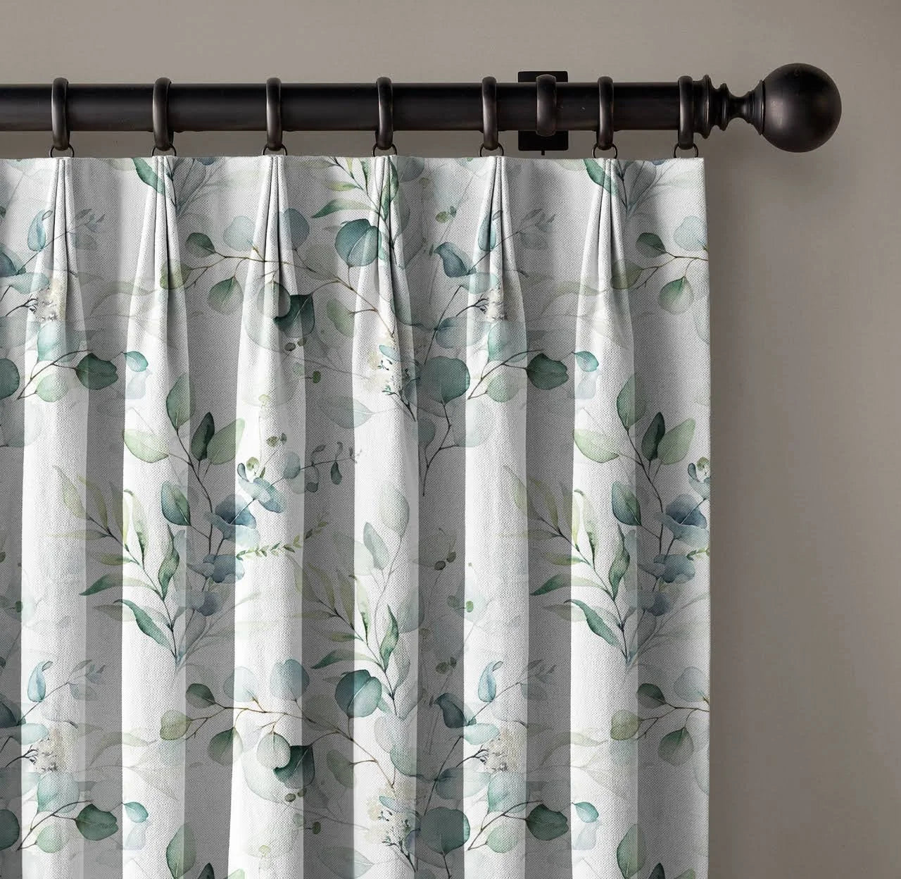 Botanical Linen Curtains - Pinch Pleat Window Drapes - Leaf Print for Living Room & Bedroom