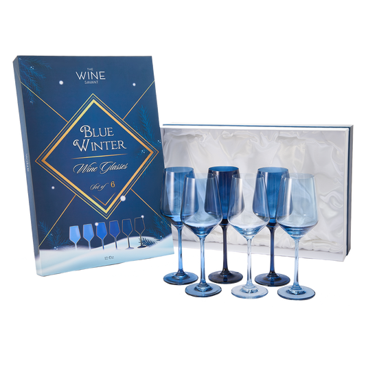 Blue Winter Christmas Wine Glasses | Set of 12 | Navy Colors