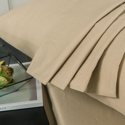 DaDa Bedding Luxury Soft Cotton Beige Fitted Bed Sheet & Pillow Cases