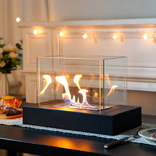 360° View Rectangular Tabletop Fireplace Fire Bowl With Four-Sided Glass